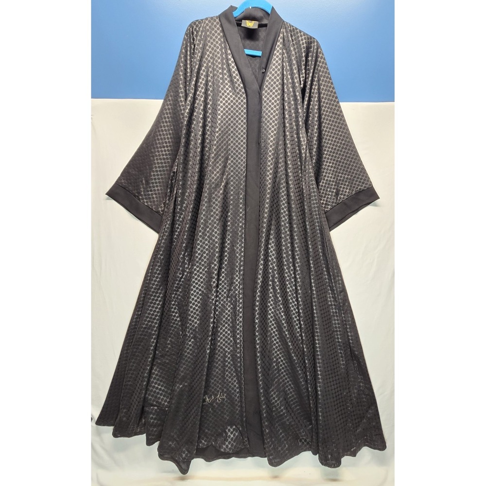 Hala Farasha Dubai Abaya Size 56 Black Polka Dot Jacquard Butterfly Kaftan Robe